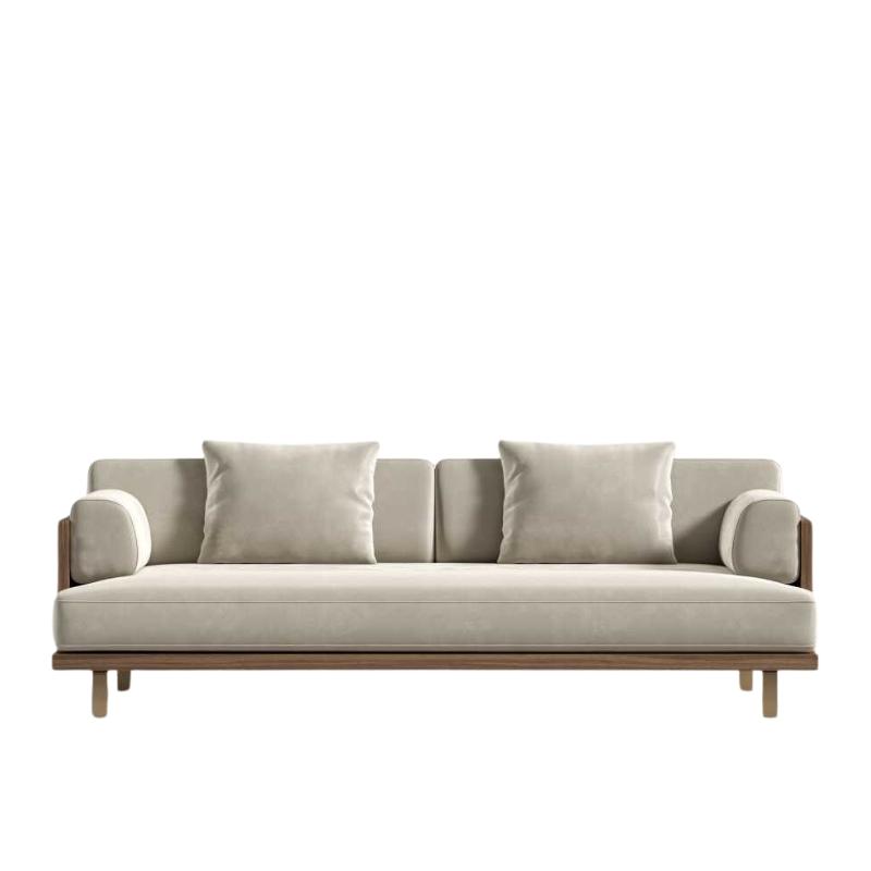 Front Facing View of The Maria Sofa in Warm Taupe Fabric and Color