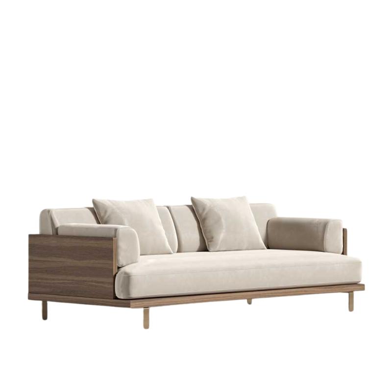 Angled Side View of The Maria Sofa in Warm Taupe Fabric and Color