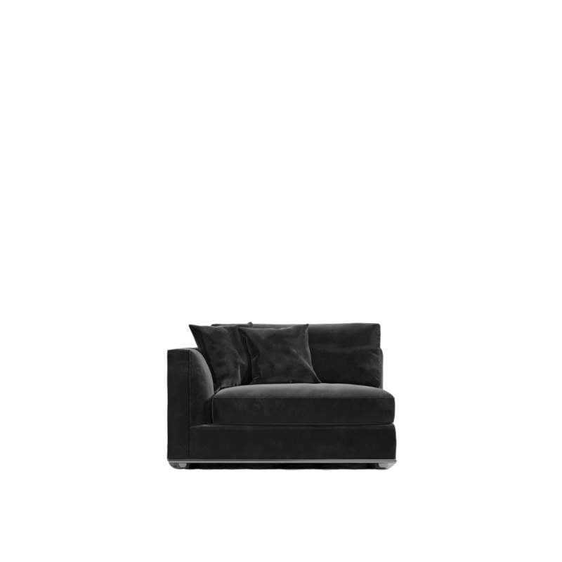 Front Facing View of The Milo 1 Seater Left Arm in Black Fabric and Color