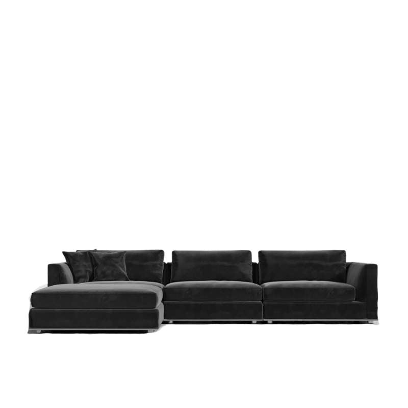 Front Facing View of The Milo Modular Sectional in Black Fabric and Color