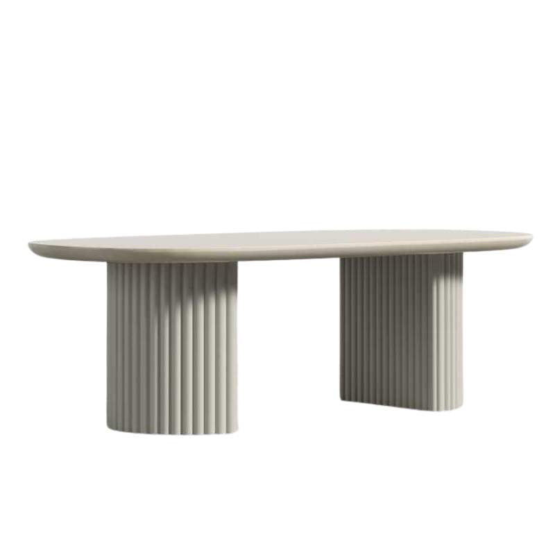 Angled Side View of The Osten Table in Alabaster Matte Lacquer Finish and Alabaster Concrete Base