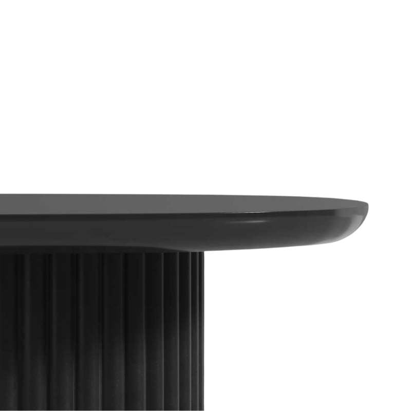 Close Up View of The Osten Table in Black Lacquer Finish and Black Base