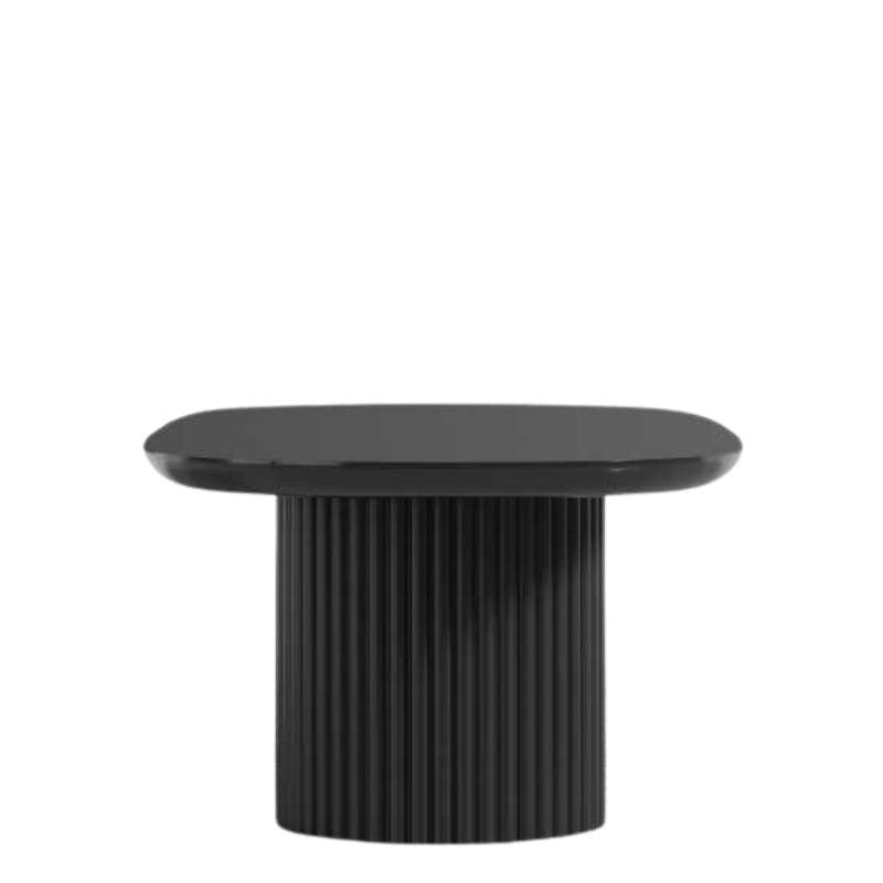 Side Facing View of The Osten Table in Black Lacquer Finish and Black Base