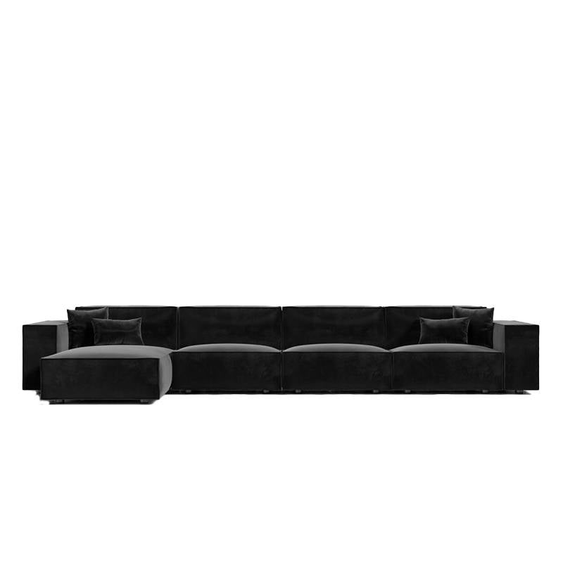 Front Facing View of The Porter Extended Left Hand Sectional in Black Fabric and Color 