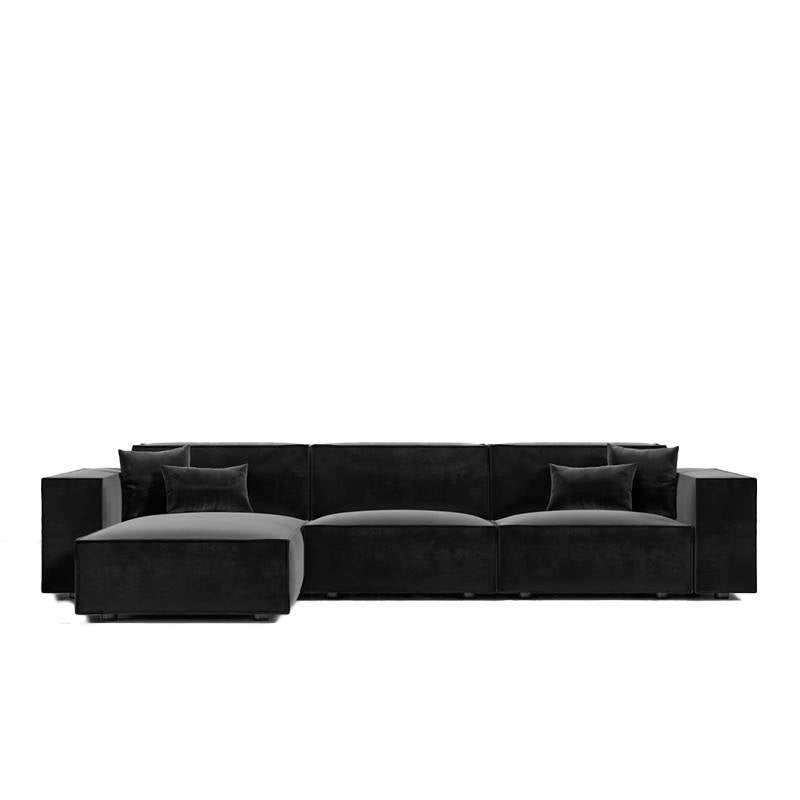 Front Facing View of The Porter Sectional Left Hand Sofa in Black Color and Fabric