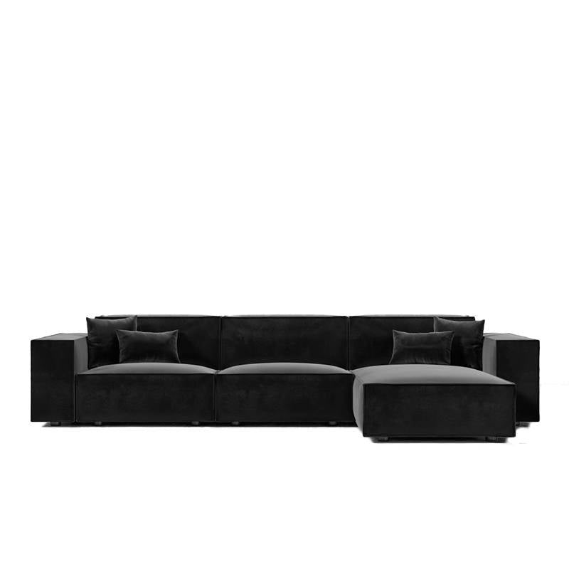 Front Facing View of The Porter Sectional Right Hand Sofa in Black Color and Fabric