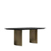 Angled Side View of The Solana Dining Table With a Black Marble Surface and Antique Brushed Brass Base