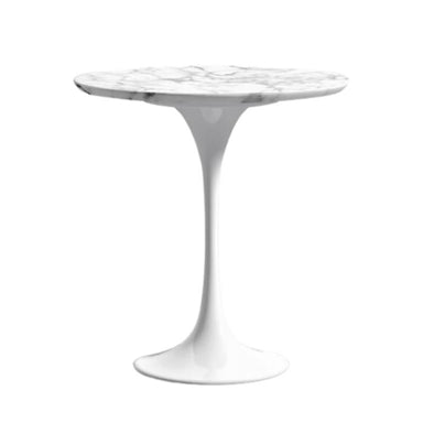 Front Facing View of The Tulip Side Table White Carrara Marble