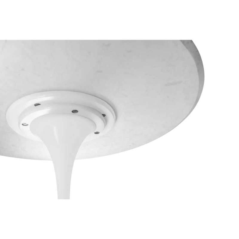 Underneath View of The Tulip Table Round With White Carrara Marble Surface and White Base