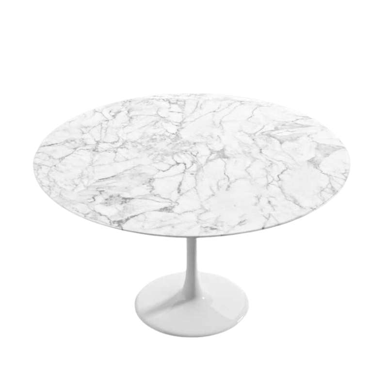 Top View of The Tulip Table Round With White Carrara Marble Surface and White Base