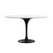 Front Facing View of The Tulip Table Round in White Lacquer Surface and Black Base