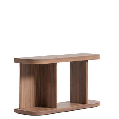 Angled Side Facing View of The Uni End Table With Walnut Veneer