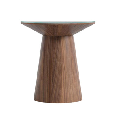 Front Facing View of The Winston Side Table Walnut Veneer With Glass Top