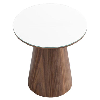 Top View of The Winston Side Table Walnut Veneer With Glass Top